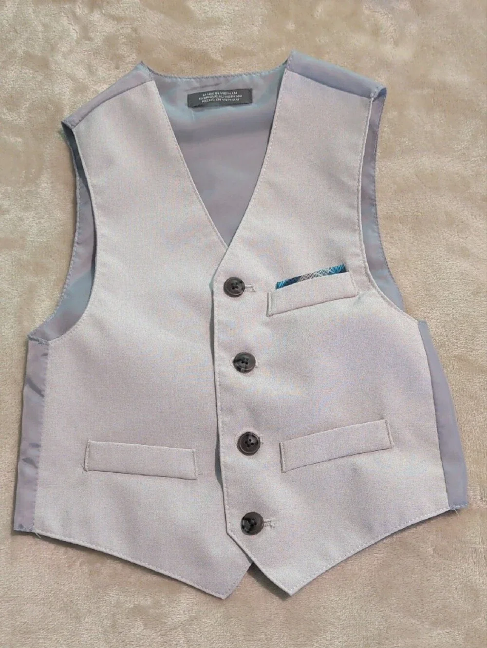 Van Heusen Boys Light Gray Suit Set with Patterned Shirt and Tie